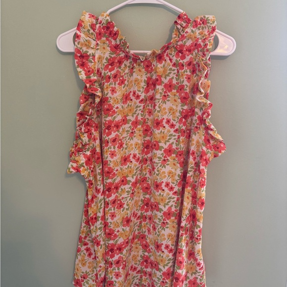 Tops - Charming Floral Ruffle Blouse - Red and Yellow Size 1XL